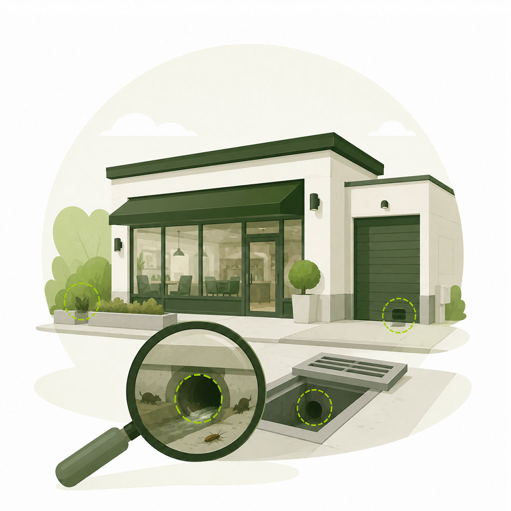 green illustration of business that may need a drain survey