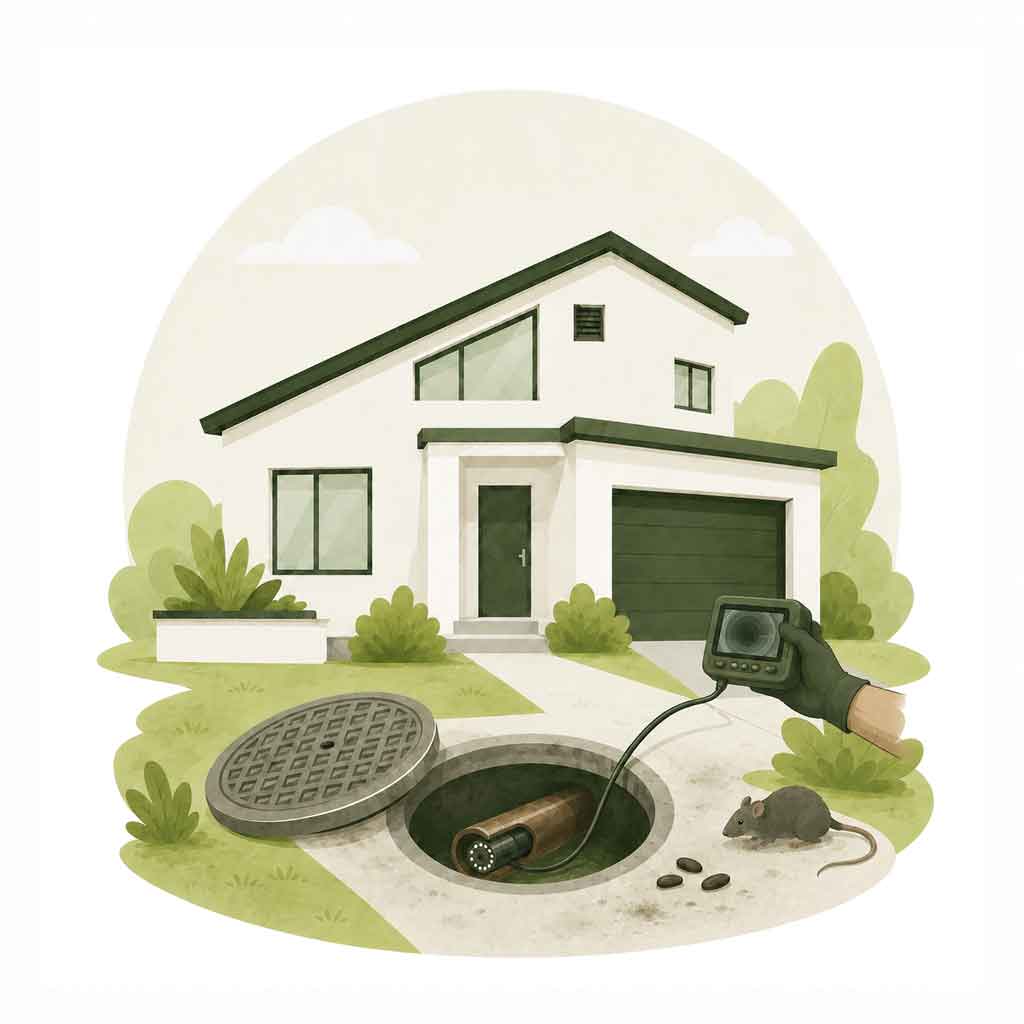 green illustration of residential property that may need a drain survey