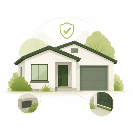 Green illustrated graphic of a Residential property in Hertfordshire requiring pest control